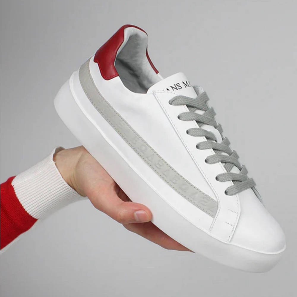 Olympus Low Top Sneakers White, Red & Grey Leather $240.00